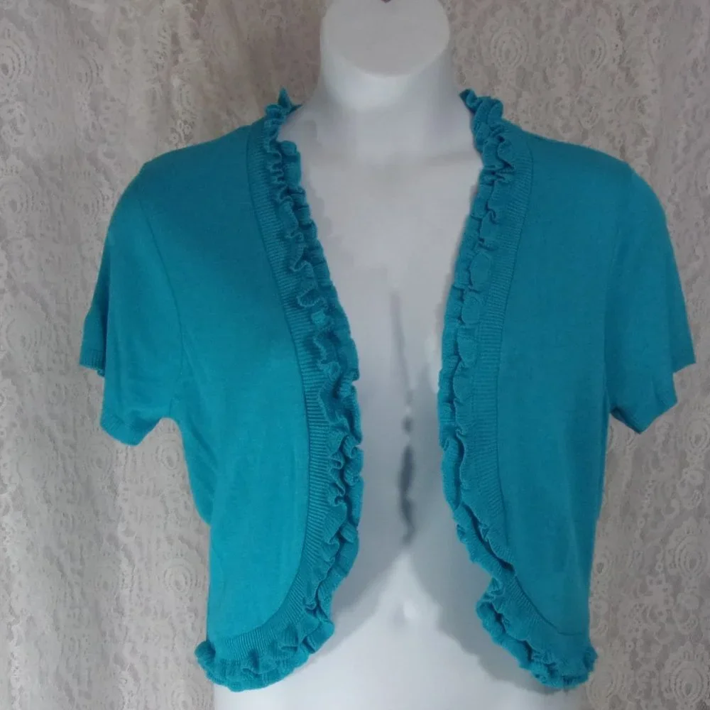 Kim Rogers Turquoise Blue Shrug Cardigan Size L